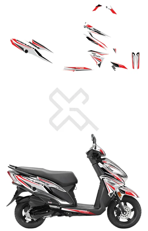 Crimson Edition White Red Full Body Sticker Compatible with Grazia BS4 | Printed In Premium Gloss Vinyl With FPF(Fade Protection Film), Water Proof, Precut Sticker, Pack Of 1 Compatible with Both Side